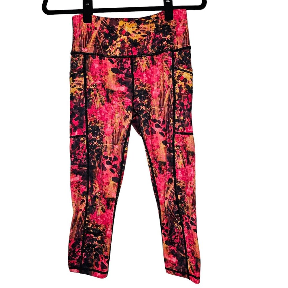 Constantly Varied Gear XS Volcano Print Orange Pink Black Crop Leggings Pockets